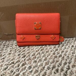 MCM Vibrant Coral Wallet with Charms